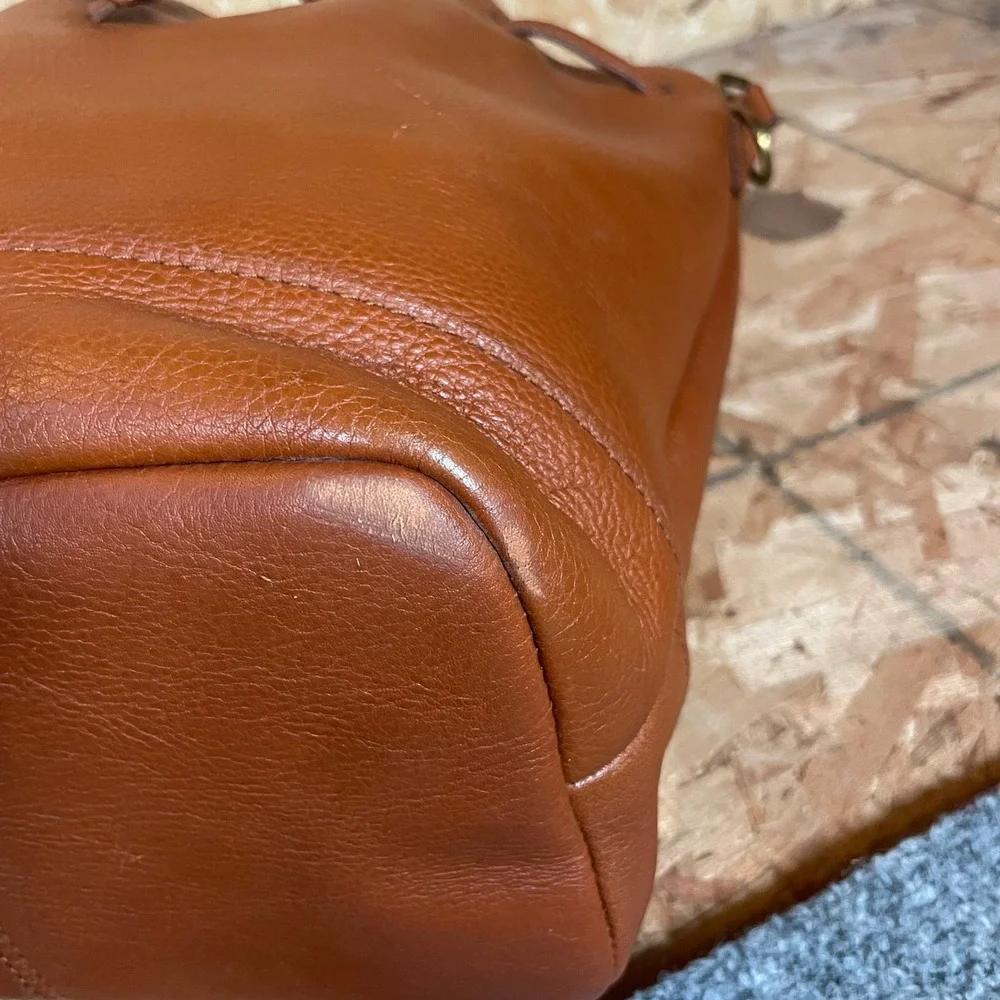 Madewell Bucket Bag Women Medium Cognac Brown Leather Drawstring Crossbody